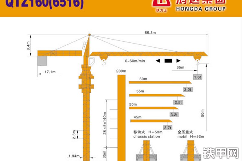 鸿达建工QTZ160起重机整机外观